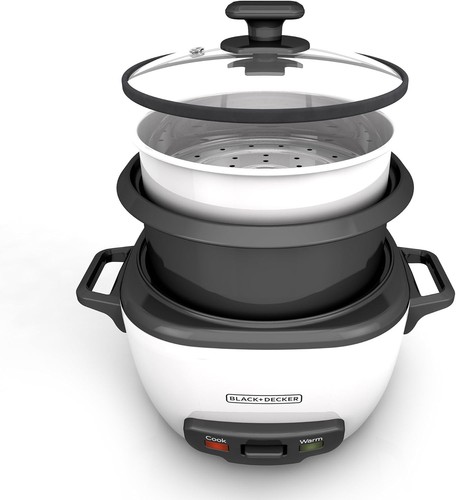 BLACK+DECKER 16-Cup Cooked/8-Cup Uncooked Rice Cooker and Food Steamer, White - Picture 5 of 6