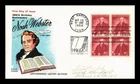 Dr Jim Stamps 4c Noah Webster Block First Day Issue Fluegel Covers Cachet