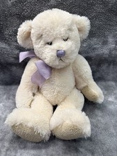 Russ Berrie Anya White Cream Teddy Bear Plush Animal Purple Bow Shaggy 11"