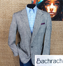 BACHRACH Men s 41R SPRING SUMMER Pure Silk Sport Coat Black Gray Herringbone