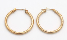 2.56mm X 23.6mm 14K Yellow Gold Diamond Cut Shiny Round Hoop Earrings .95g