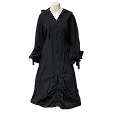 TOKO'S PARIS BLACK ZIP FRONT HOODED MIDI COAT- Size MD/LG