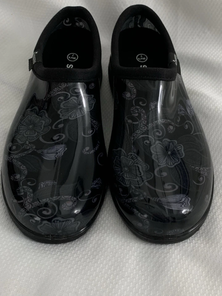 Zapatos Sloggers Mujer Talla 7 Negro Patrón Floral Impermeable Jardín Comodidad EE. UU. Foto 2 de 4