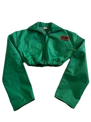 MJW Mah-Jing Wong Green Zip Jacket Patch Pockets Cropped Long Sleeve Women