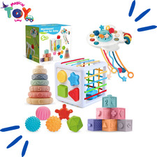 SpringFlower 5-in-1 Montessori Baby Toys for 6-12 Months   Teething, Stacking