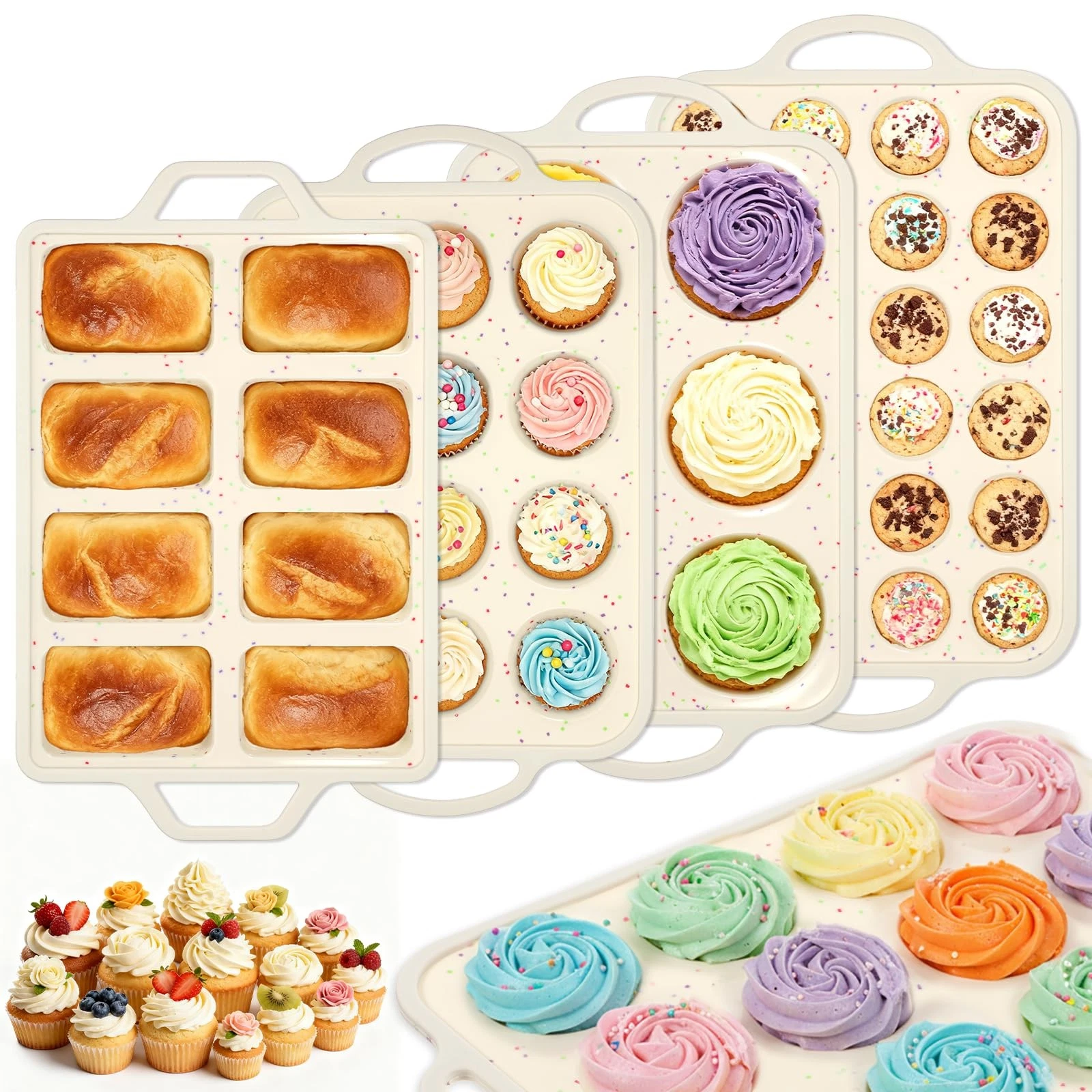 SHENLIU 4 Pcs Silicone Baking Pan Set, Mini Muffin Pan For Baking With Metal ...