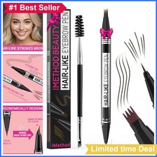 Eyebrow Pen 2-in-1 Fork Tip Brush Tip Dark Brown Waterproof Microblading Pen