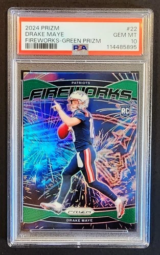 DRAKE MAYE 2024 PRIZM FIREWORKS GREEN PRIZM ROOKIE RC PSA 10 GEM ULTRA RARE