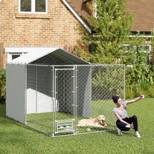 Large Outdoor Dog Kennel w/ Cover Rotating Bowls 13.1' x 7.5' x 7.5'