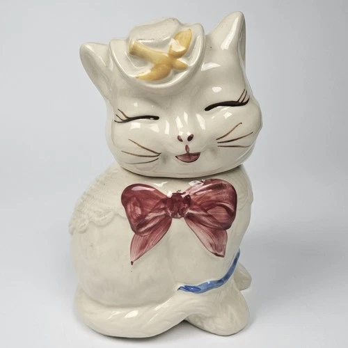 Shawnee Pottery Puss N Boots Cat Cookie Jar Vtg 1940s RARE Long Tail Ceramic