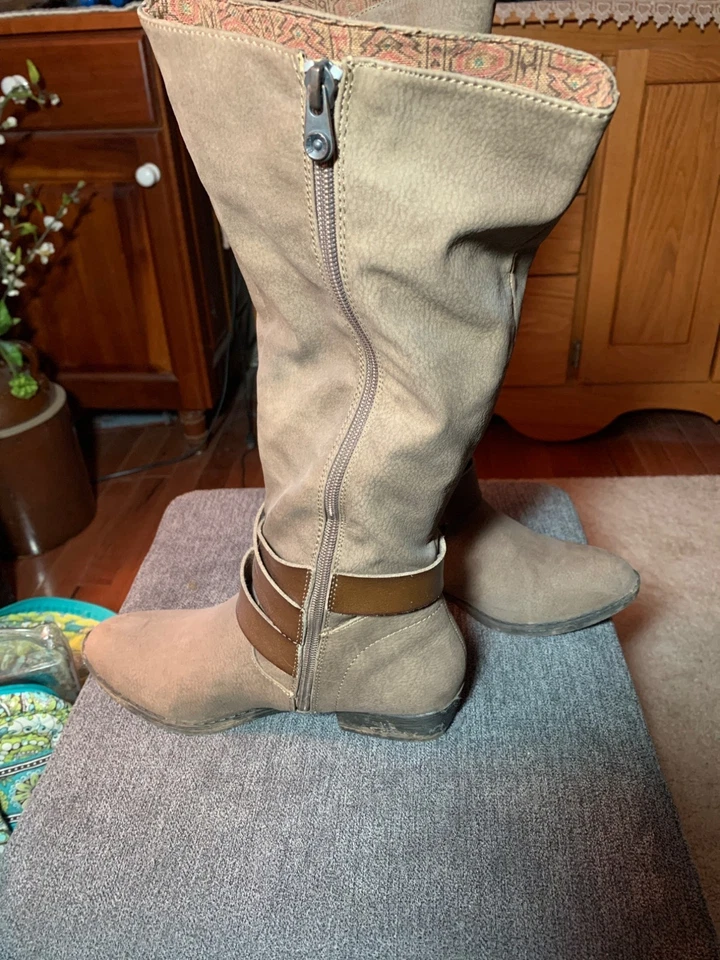 Botas hasta la rodilla de cuero sintético marrón Blowfish para mujer talla 8 con correas de hebilla y S Foto 2 de 4