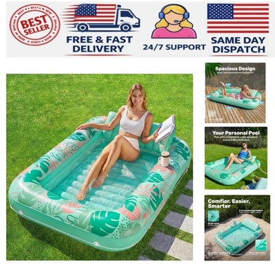 Inflatable Tanning Pool Lounger Float, 70'' x 46'' Pool Floats Adult with Pillo...