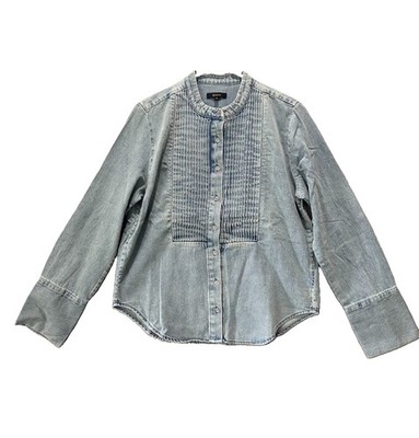 Quince Distressed Denim Tuxedo Button Shirt Washed Black Cotton Classic Boho M