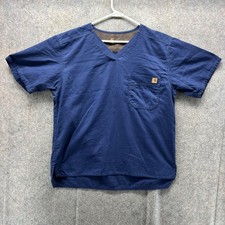 Carhartt Shirt Mens Medium Blue V Neck Ripstop Pocket Scrub Top Workwear Utility