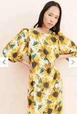 Just Female Garden Cottagecore Spring Smooth Sunflower Puff Sleeve Dress 36 S/M