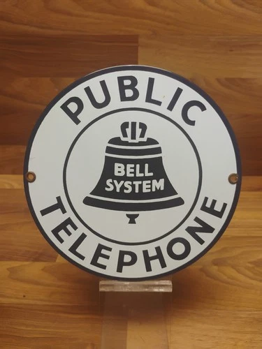 Vintage Porcelain Sign Bell System Public Telephone 7" Round Heavy Gauge Metal