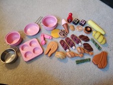 Pretend Play Food Set w/ Dishes Plastic Grilled Food Dessert Kitchen Playset