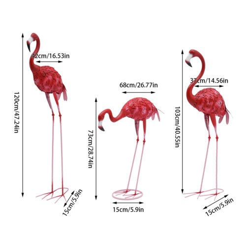 3pcs Gardens Flamingos Statue Red Flamingos Yard Sculpture Home Art Decors Set - Picture 2 of 20