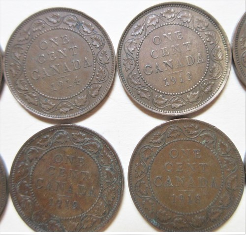 Complete Set of Canada George V 1911 - 1920 Large Cents Coins. Pennies Lot 1p 1c - Picture 4 of 7