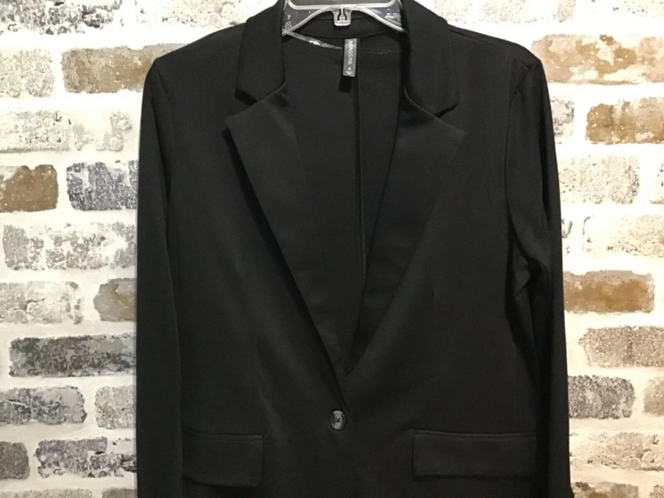 Blazer Massini ~ Para Mujer Talla S ~ Negro Cuello en V Tejido de un solo botón Elástico Nuevo con Etiquetas Foto 2 de 4