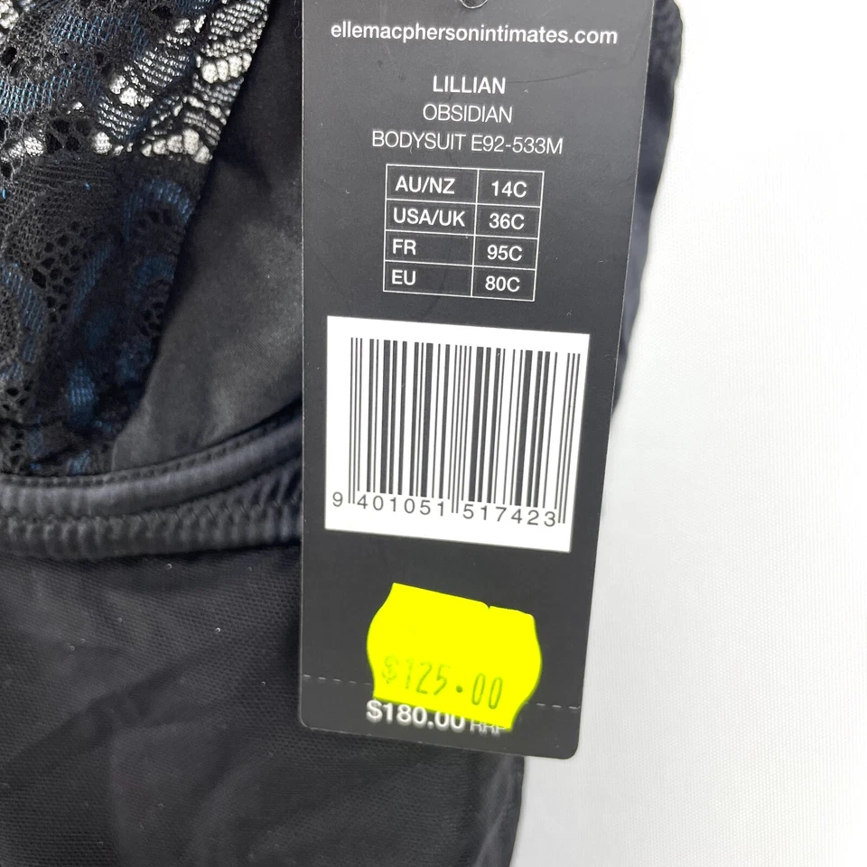 Elle Macpherson Obsidian Lillian Bodysuit Sz 14C Black Silk Blend Underwired New - Image 4 of 4