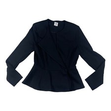 CAbi Agency Blazer Womens Size 6 Black Wrap Snap Peplum Ponte Knit Jacket 3549