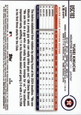 2024 Topps Chrome Update Series - Yusei Kikuchi #USC103 Negative