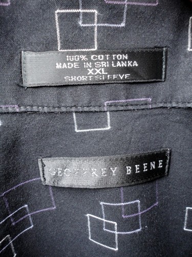 Vintage Mens Casual Shirt Black Cotton Embroidered Squares Design Short Sleeves - Picture 7 of 7