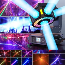 200W 3-Axis Laser Moving Head Light RGBW Stage Lighting 7LED DMX Beam Disco DJ