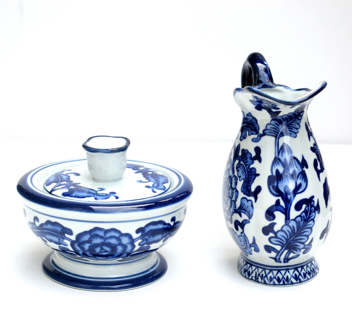 Bombay Company Cobalt Blue and White Floral Creamer and Pitcher Set