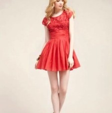 Free People Rose Garden Eyelet Embroidered Red Poppy Dress Size 0