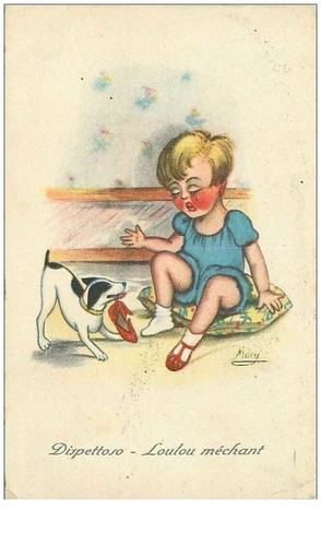 Illustrateurs.n ° 23668.MARY.LOULOU Mechant.chien Lenkrad Schuh Eines Strang