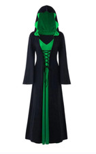 Vampire Witch Hooded Cloak Robe Costume Fancy Dress Black/Green - 2XL (FD151)