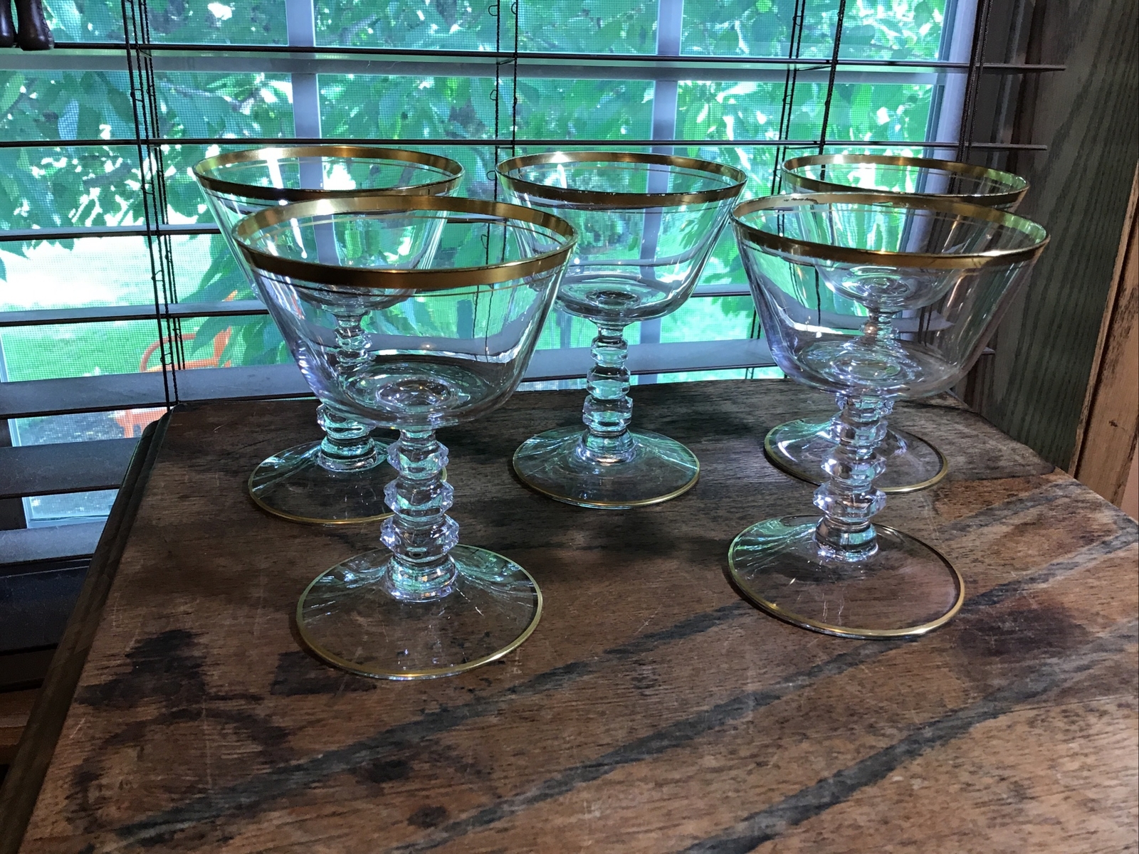 Vintage Cambridge Wedding Band 6 oz champagne sherbet tall glasses-image
