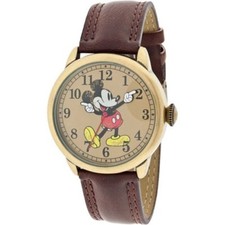 Disney MCK959 Mickey Mouse Unisex Gold Tone  Leather Classic Moving Hands Watch