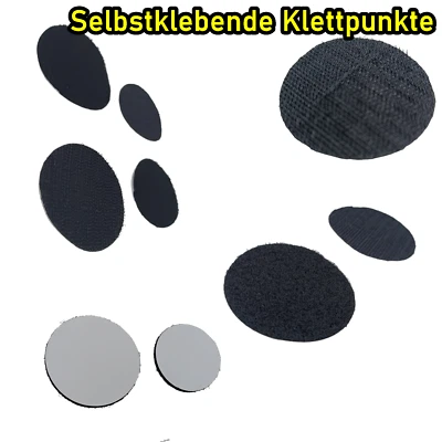 Klettpunkte selbstklebend Set extra stark Klettband Haken Klettpad rund Schwarz