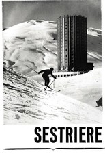 PUBBLICITA' 1941 SESTRIERE ALPI SCIATORE SPORT PISTA SCI NEVE TORRE ALBERGO FIAT