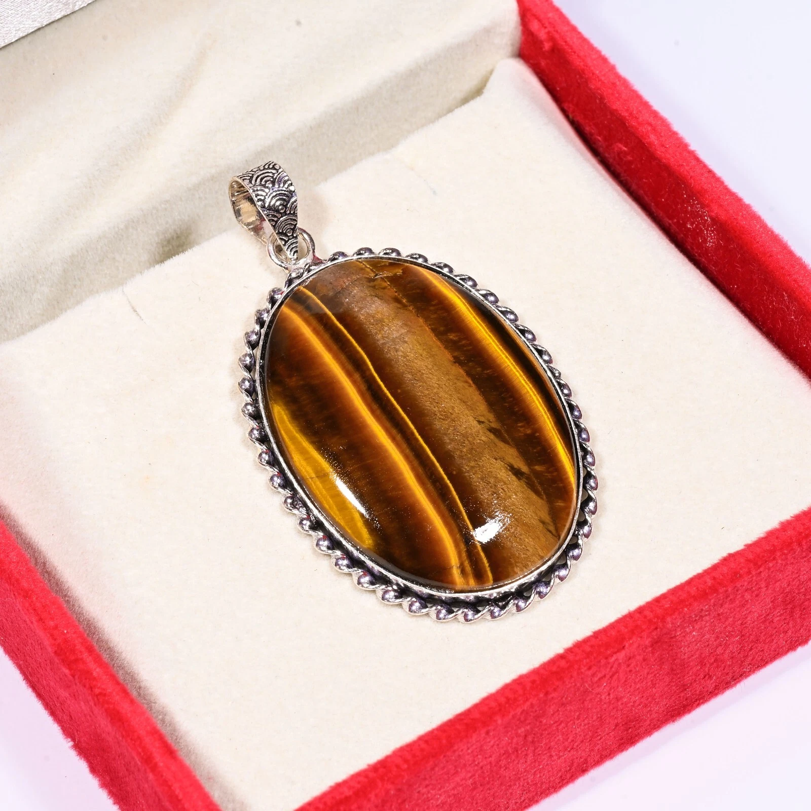 Pendentif oeil de tigre 100% naturel qualité supérieure suprême forme ovale cabochon