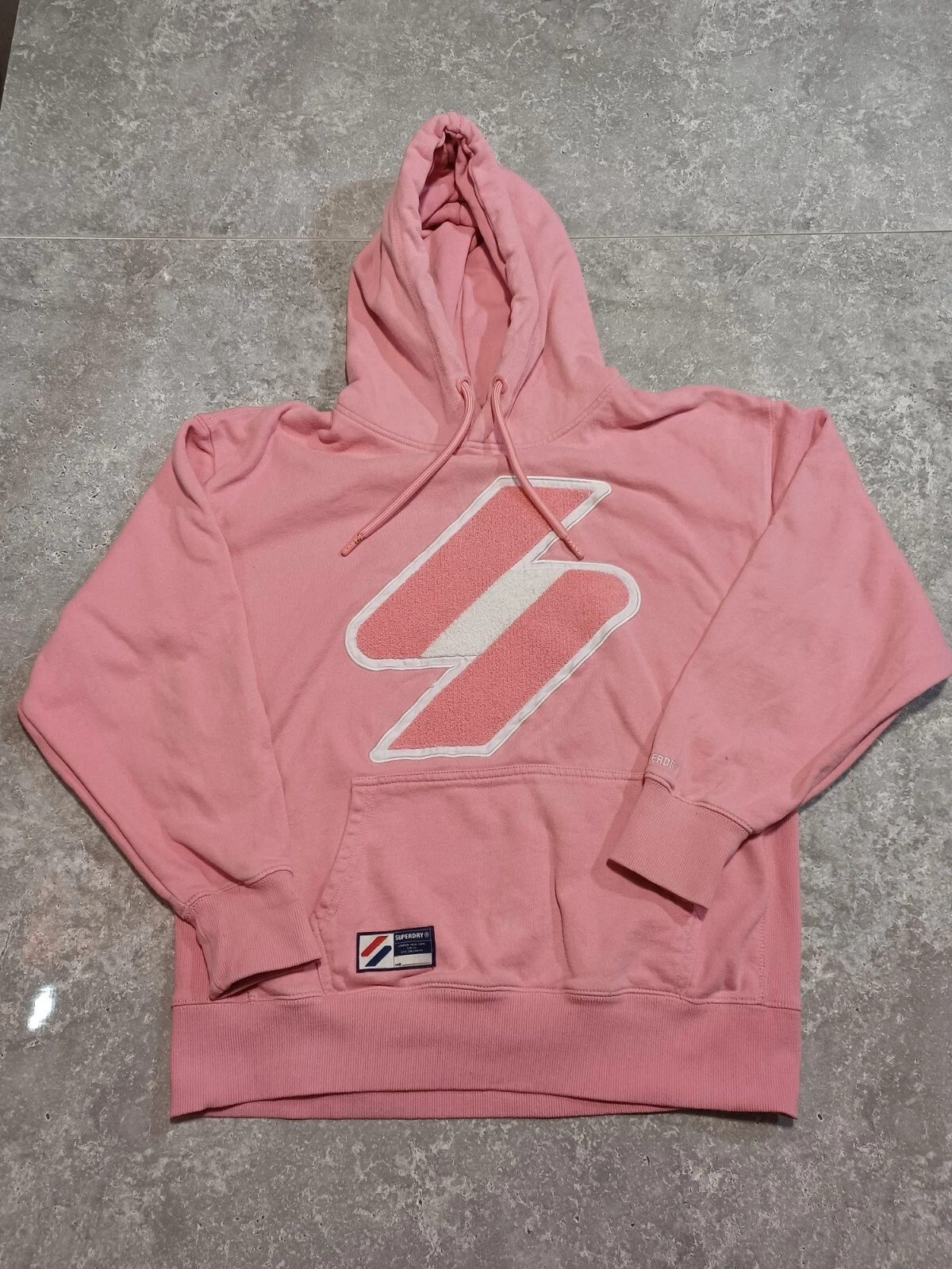 Superdry Hoodie Women UK10 Pink Cotton Pullover Big Logo Boxy Oversized