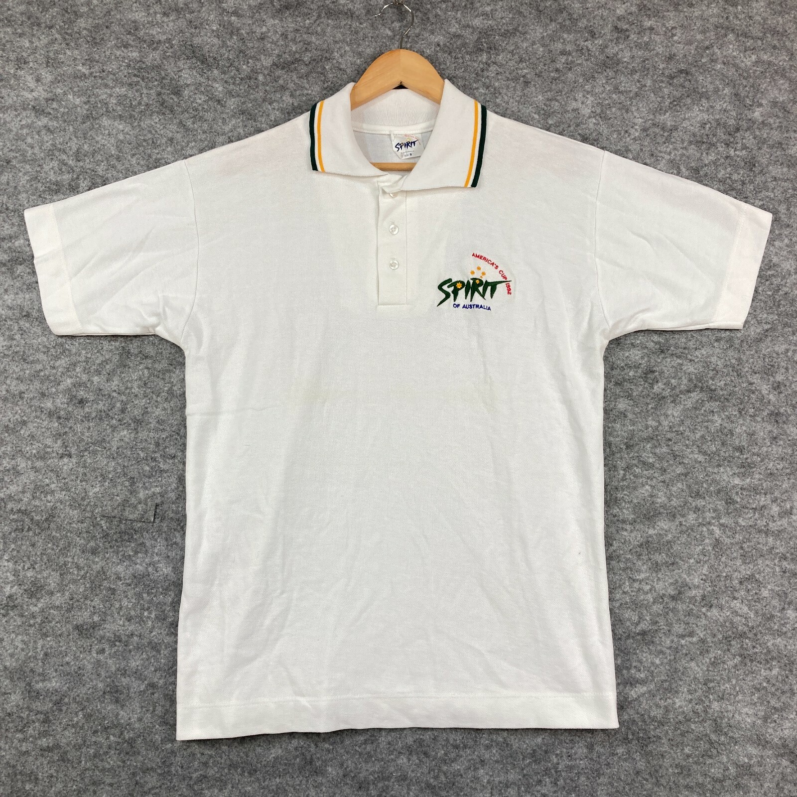 VINTAGE Americas Cup Shirt Mens Small White Short Sleeve Polo Collared 7903