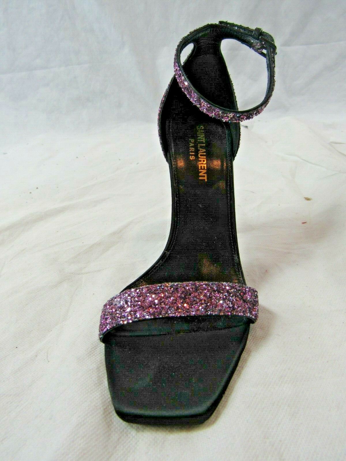 Saint Laurent sandalo con tacco scintillante glitter ambra EU 38 MSRP $995