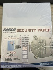Zapco Security Paper SPG-23 BLUE for laser and inkjet printers, 8-1/2" x 11"