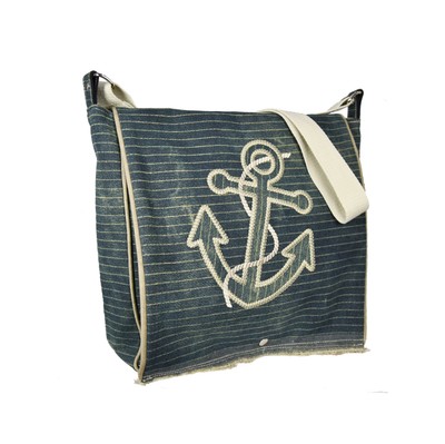 Maritime Sommertasche Denim 30x30x8cm Anker Strandbar Meer Wind Magnetverschluss