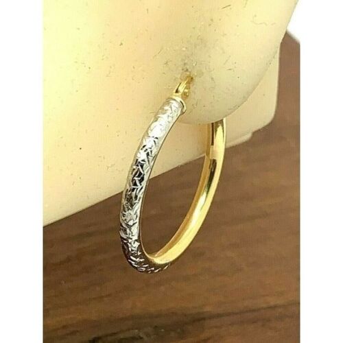 Hoops Earrings 10k Gold Two Tone 25mm Women's Dangle 2.5mm Wide Lightweight - Picture 4 of 12