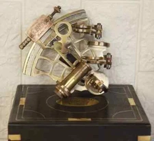 J.SCOTT Antique Sextant Nautical Brass Astrolabe Working Marine Vintage Box