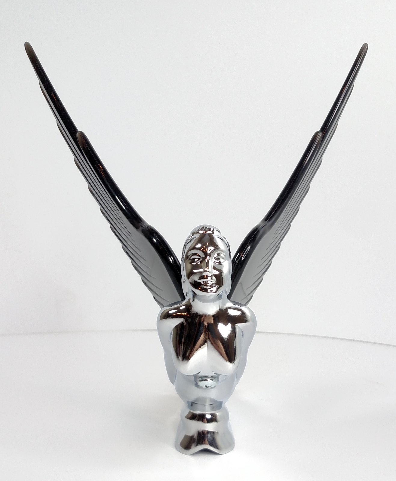 Flying Goddess Hood Ornament Chrome w/ Black Wings eBay