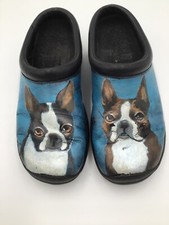 Merrell Encore Nova Smooth Black Leather Clog Shoes Painted Boston Terriers Sz 6