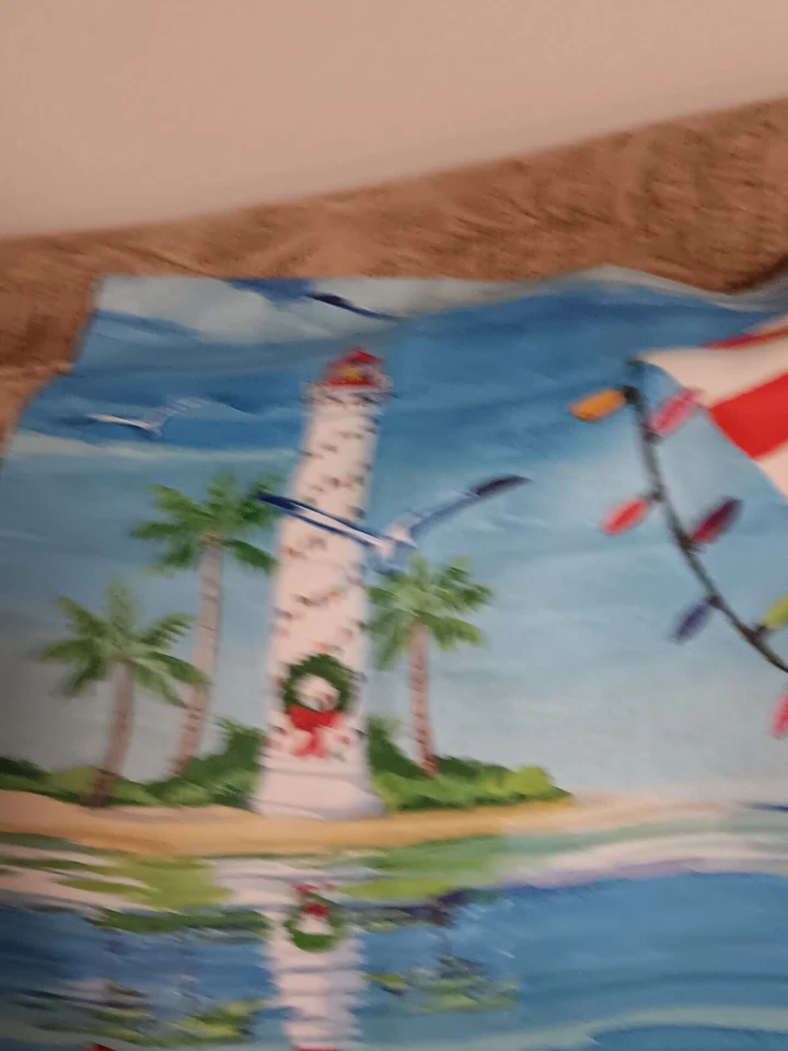 Cadeira guarda-chuva farol Beachy Christmas HOUSE bandeira Carson 28" x 40" excelente estado usado - Imagem 3 de 4