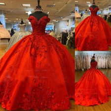 Red Quinceanera Dresses Ball Gown Lace Applique Off Shoulder Party Sweet 16