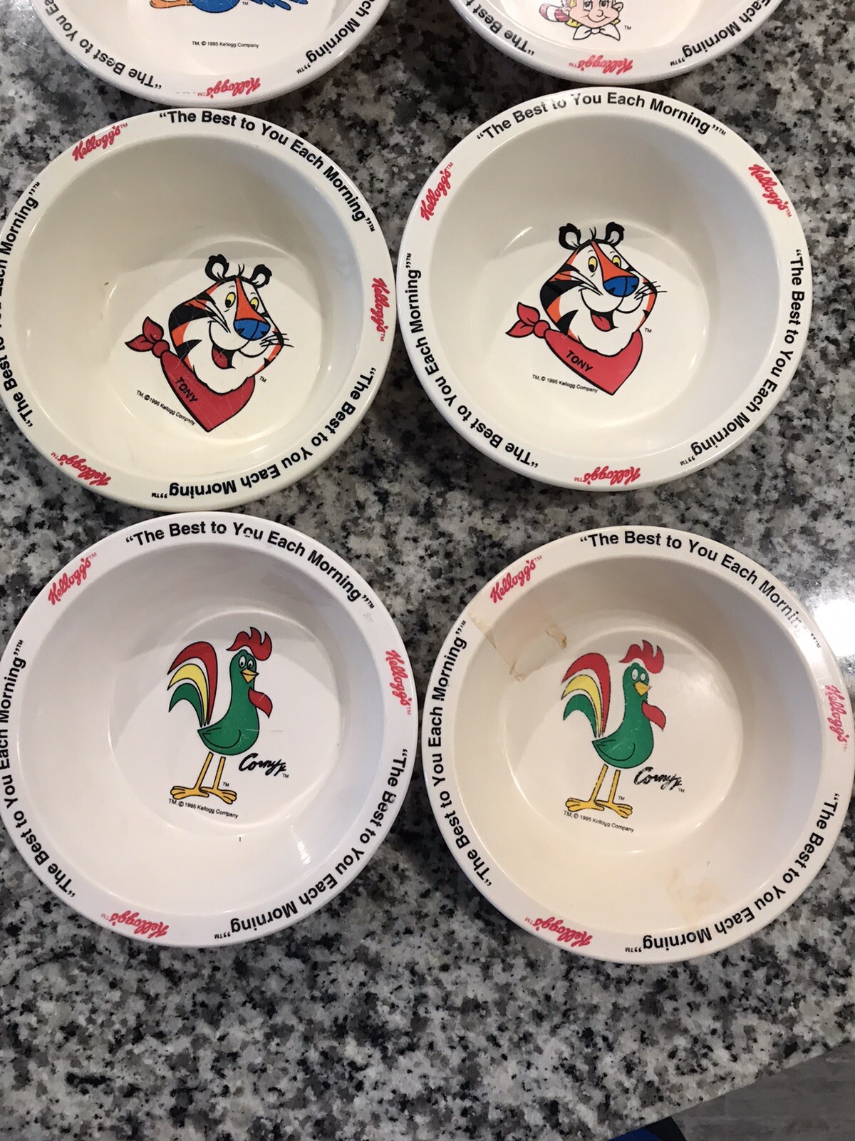 Two Sets 9 Bowls 1995 Kellogg's Cereal Bowls Nevins International Tony